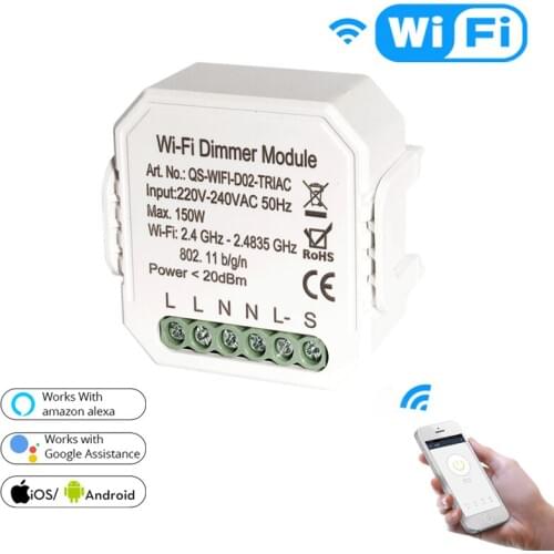 Tuya 1 Gang DIY WiFi Smart 2 Way Light LED Dimmer Module Switch Smart Life/Tuya APP Remote Control Work with Alexa Google Home
