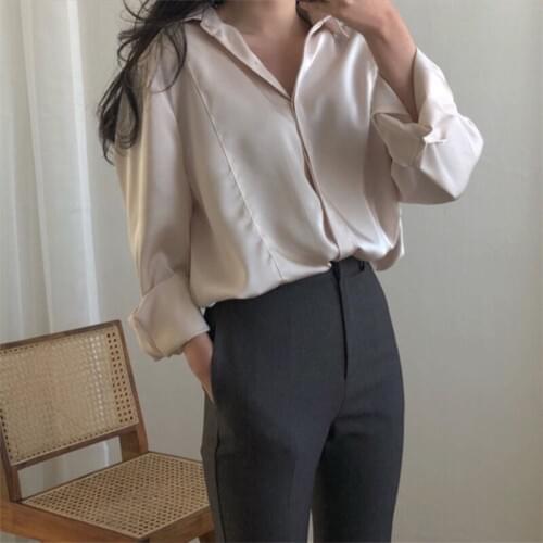 Colorfaith New 2020 Women Summer Autumn Blouses Shirts Elegant Satin Casual Vintage Oversize Office Lady Wild Long Tops BL2003