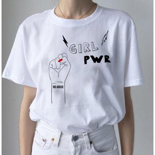 Girl Power Print T-shirt Women Harajuku White Cotton Casual Women Top&Tees 2019 Summer femme Custom t shirts
