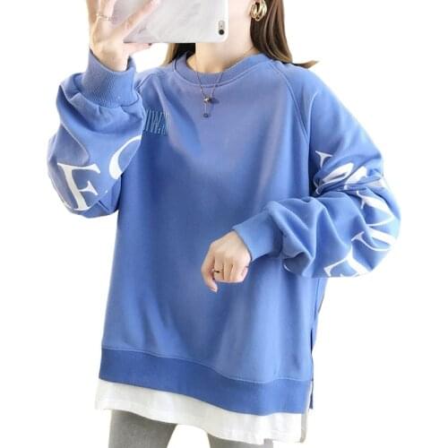 2020 Autumn Round Neck Women Sweatshirt Letter Printing Tops Fashionable Loose Wild Casual Commuter Fake Two Ladies Sweatshirts