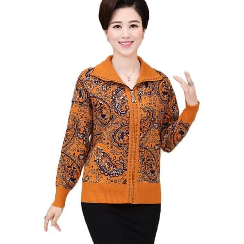 Womens Coats Knit Cashmere Cardigan Sweater Middle-aged Mother Autumn Winter Thick Zippers Wool Jacket Cardigan Feminino W937