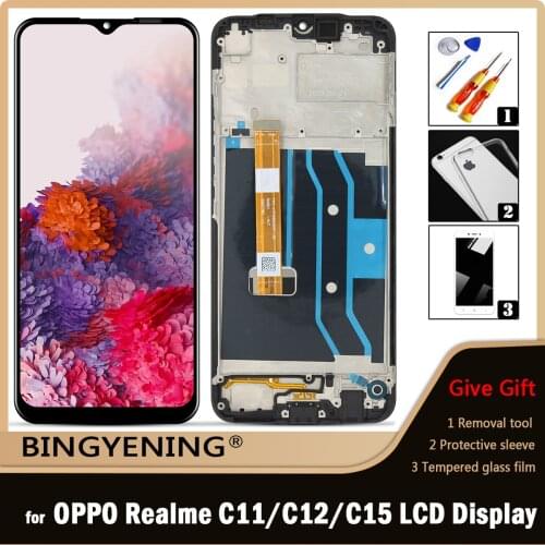 Original For OPPO Realme C11 RMX2185 LCD Display Screen Touch Digitizer Assembly For OPPO Realme C15 RMX2180 With Frame Replace