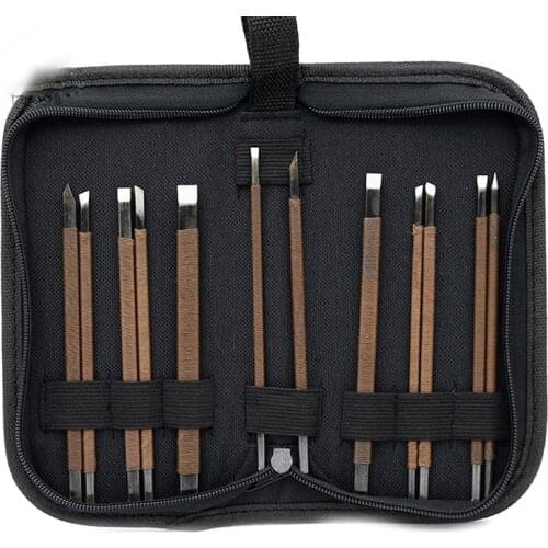 12 Pcs/set Stone Carving Knife Tool Set Multi-function Manganese Steel Woodworking Graver Hand Tools for Carving Enthusiasts
