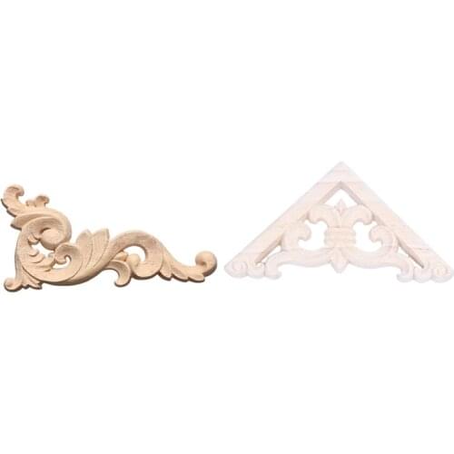 2 Pcs Wood Carved Corner Onlay Applique Decor Furniture Craft Unpainted, 8 X 8cm & 12 X 6cm