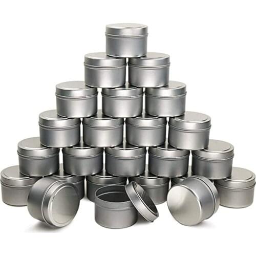 24pcs 4 Ounce Universal Silver Round Cosmetic Balm Jar Bottle Container Candle Tin For Wax Candle Samples