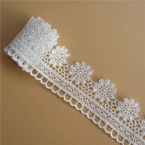 3 yards Ivory Polyester Flower Embroidered Fabric Lace Ribbon Applique Handmade DIY Lace Edge Trim Sewing Craft Decoration