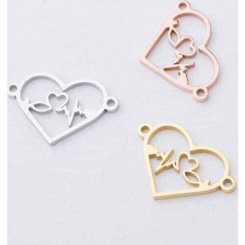 30pc 15*18mm Rose Gold Color Mirror Polish Hollow Heart Beating Charm Pendant for DIY Necklace Handmade Jewelry Making Wholesale
