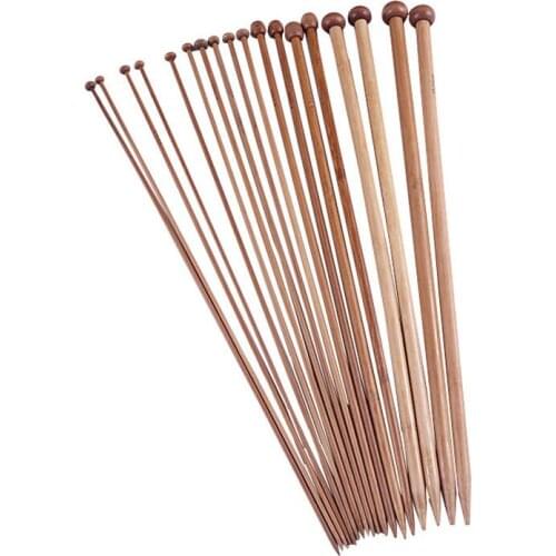 36PCs/Set 2-10mm Bamboo Handle Crochet Hooks Knit Weave Yarn DIY Craft Single Pointed Knitting Needle Accesories 25/35cm long