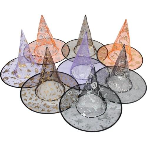 5 Pcs Witch Hat Wizard Hat with Golden Patterns for Halloween/Cosplay Party /Costume Accessory Halloween Supplies Decoration