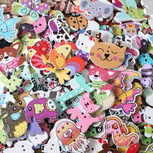 50Pcs/Lot Mixed Cartoon Animal 2 Holes Wooden Buttons Scrapbooking Crafts DIY Kids Clothing Accessories Sewing Button Decoration