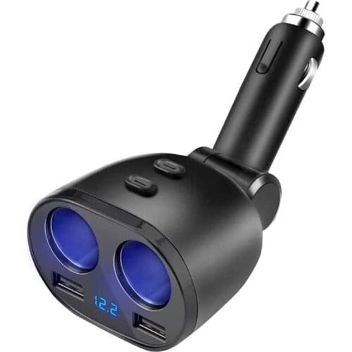 Car Splitter,Dual Car Sockets Lighter Power Adapter with On/Off Switch+2 5V/2.4A USB Charge Ports