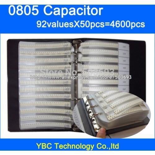 Free Shipping 0805 SMD Capacitor Sample Book 92valuesX50pcs=4600pcs 0.5PF~10UF Capacitor Assortment Kit Pack