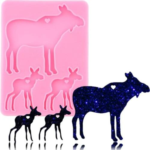 Shiny Glossy Christmas Reindeer Silicone Mold Epoxy Resin Craft Keychain Molds Handmade Pendant Charms Making Jewelry Mould