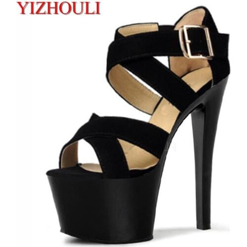 Women sexy high-heeled shoes platform ankle strap sandals in summer fashion black gladiator sandals 17cm