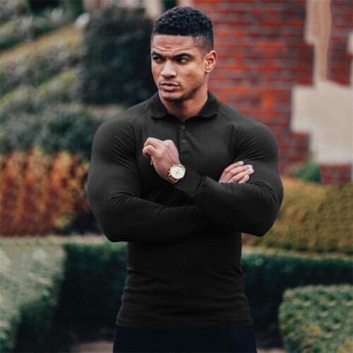 Brand Mens Polo Shirt Long Sleeve Autumn Man Fitness Cotton Polo Shirt Gym Workout Sweat Shirts Bodybuilding Clothing