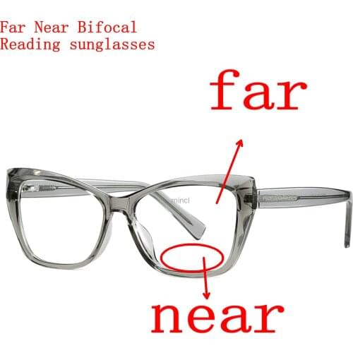 Transition Photochromic Multifocal Presbyopia Sunglasses Ladies with Magnification Cat Eye Bifocal Reading Glasses for Women NX