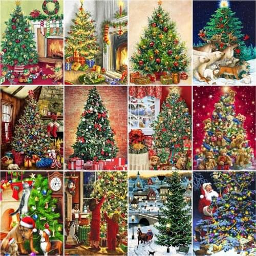 HUACAN Pictures By Number Christmas Tree Kits Home Decor Painting By Numbers Winter Drawing On Canvas HandPainted Art DIY Gift