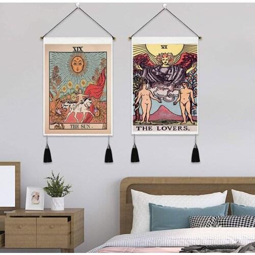 India Witchcraft Tarot Card Phase Tapestry Wall Hanging Sun Moon Bohemia Tapestries Bedroom Living Room Home Wall Decor Cloth