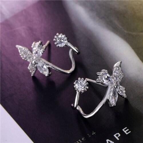 Exquisite Cute Butterfly Elf Stud Earrings Charm White Crystal Hypoallergenic Daily Earrings Valentines Day Gift Women Jewelry