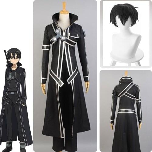 Sword Art Online SAO Cosplay Costume Kazuto Kirigaya Kirito Halloween Full Sets Outfit Set With Wig For Men Costumes S-XL