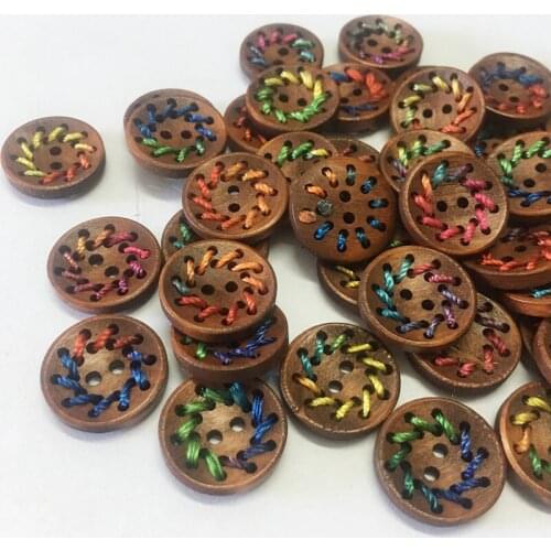 20mm Round Threaded Colored Wooden Buttons Clothing Accessories Handmade Diy