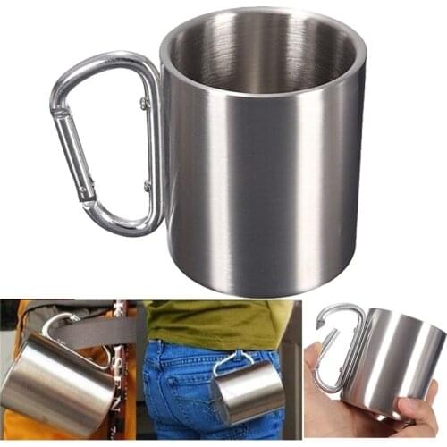 Stainless Steel Mug Cup With Carabiner Hook Handle Travel Mugs Tea Coffee Cups Sport Water Bottle Drinkware For Outdoor Camping