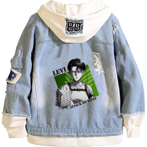 Attack on Titan Unisex Demin Jacket Spring Women Hoodies Levi Rivaille Boys Hooded Zipper Windbreaker Harajuku Couple Streetwear