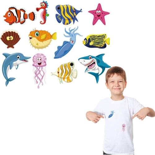 Cute Fish Set Iron-On Transfers For Clothing Hot Tear Hoodie Tops Diy Heat Press Transfer Paper Iron On Baby Shirt Shoes