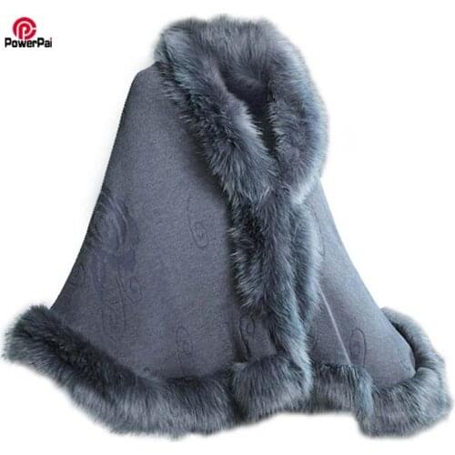 Fashion Elegant Fox Fur Cape Coat Women Winter Knit Cashmere Cloak Shawl Sexy Faux Fur Poncho Wraps Pashmina 12 Colors