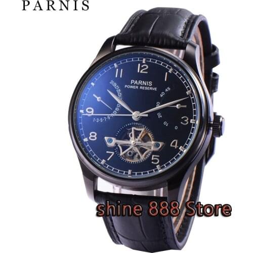 43mm PARNIS Asian ST25 Automatic Self-Wind Mechanical movement mens watch PVD case power reserve Mechanical Wristwatches