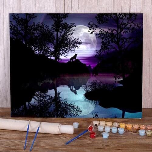 Moon And Wolf DIY Paint By Numbers Complete Kit Acrylic Paints 40*50 Paiting By Numbers New Design Children Wall Handicraft