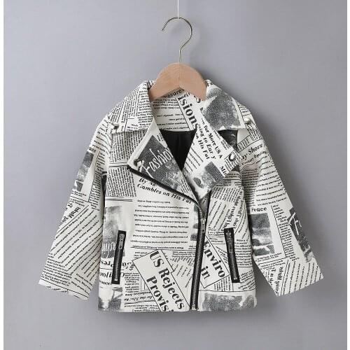 New Boys' Korean Leather Jacket Childrens Handsome Cool Motorcycle Clothing Kids English Printing PU Leather Tops