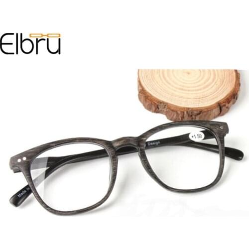 Elbru Vintage Imitation Wood Grain Reading Glasses Fashion Women Men Presbyopic Eyeglasses Oversized Eyewear Diopters +1.0 +4.0