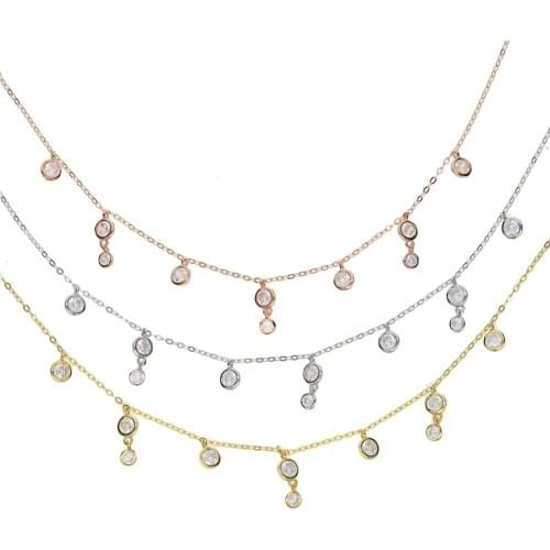 925 Sterling silver jewelry drop cz bead double cz charm link choker necklace gift for women girl layer multi fashion jewelry