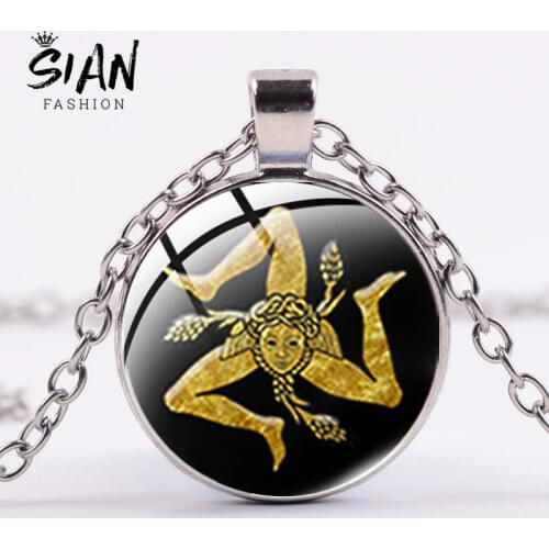 SIAN 2021 Trinacria Pendant Necklaces Metal Chain On The Neck Pendants Women Fashion Man Glass Necklace Decoration Jewelry Gifts