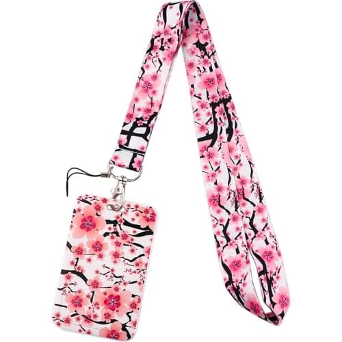 PF573 Dongmanli Sakura Cherry Blossoms Key lanyard Car Keychain Personalise ID Card Pass Gym Mobile Phone Key Ring Badge Holder