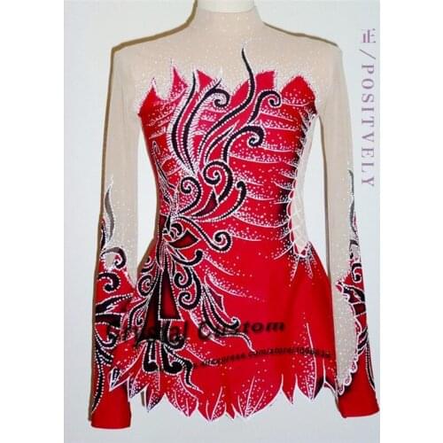 Red Figure Skating Competition Dress Customized With Colorful Flowers New Brand Ice Skating Dress For Children DR3143