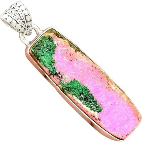 Lovegem Genuine COBALT DRUZY Pendant 925 Sterling Silver, 46 mm, AP2854