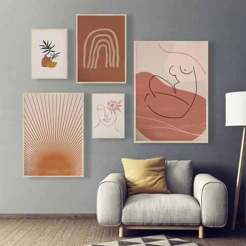 Boho Posters And Prints Abstract Line Drawing Sun Canvas Painting Wall Art Print Mid Century Poster Wall Picture Home Decoration