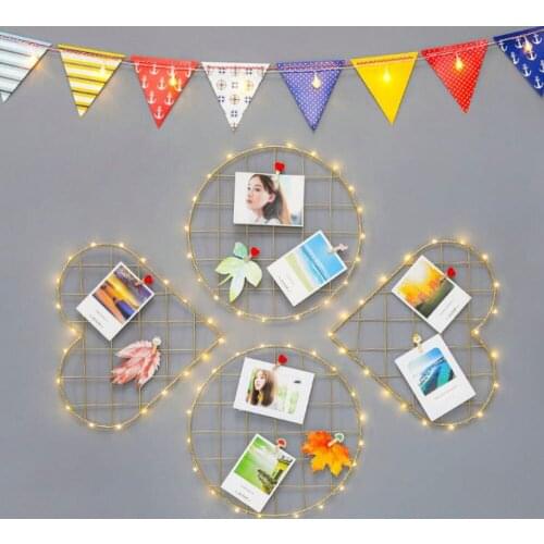 Simple Love Iron Frame Metal Grid Wall Barbed Wire Art Display Gold Black Round Iron Shelf For Home Decor