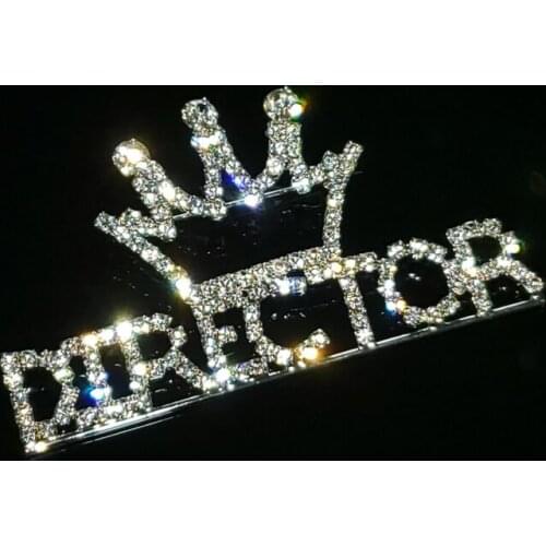 Luxurious Handmade Brooch Jewelry "DIRECTOR with Crown On Top" Lapel Pin Rhinestone Word Brooch Accessories Wholesale