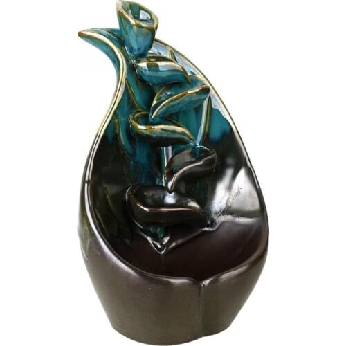 Blue Rose Back Flow Incense Burner Fantasies Waterfall Incense Cone Sticks Holder Home Decor Porcelain Aroma Stove