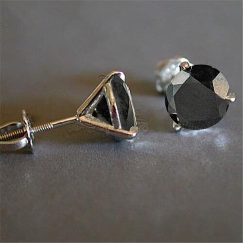 Vintage Female 6/7/8mm Black Round Stone Earrings Real 925 Sterling Silver Earrings For Women Small Screw Stud Earrings