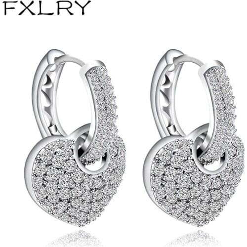 FXLRY New Design Fashion White Color AAA+ Cubic Zircon,Sweet Love Heart Stud Earrings For Women Fashion Jewelry