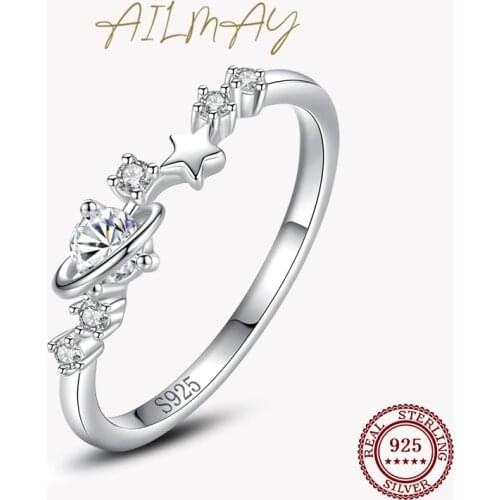 Ailmay Fashion 925 Sterling Silver Irregular Shape Stars Clear Zircon Ring For Women Fine Jewelry Valentines Day GIFT
