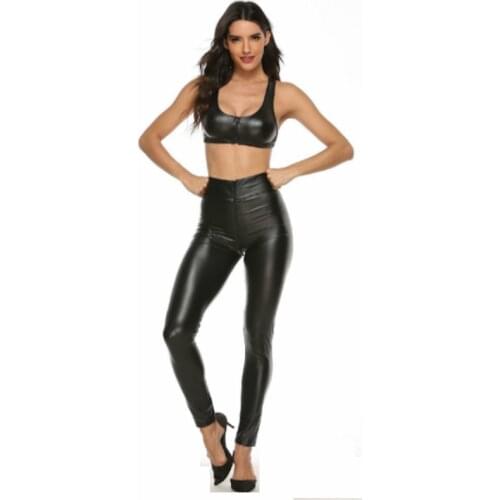Women Pu Leather Lingerie Sexy Bodycon Corset Tights Pants Sets Female Plus Size Erotic Shaping Leotard