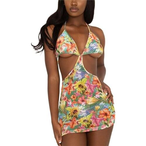 Women Sexy Hollow out Dress Summer 2021 Fashion Club Outfit Streetwear Clothes for Women Party Robe Ladies Mini Halter Dresses