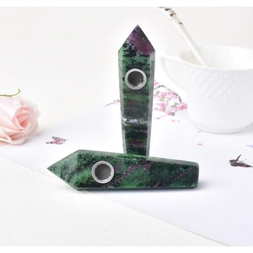 1PC Natural Crystal Stone Natural Epidote Smokey Pipe Reiki Healing Quartz Handmade Crafts Crystal Point Wand Gemstone Obelisk