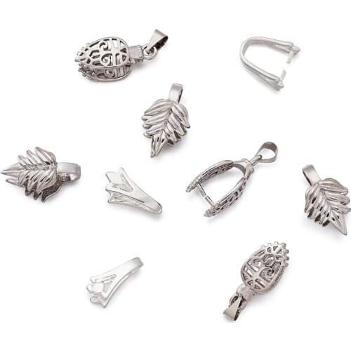 15pcs/set Brass Ice Pick Pinch Bails Mixed Color Pendant Clips Clasps Jewelry Making Findings Accessories Three Sizes