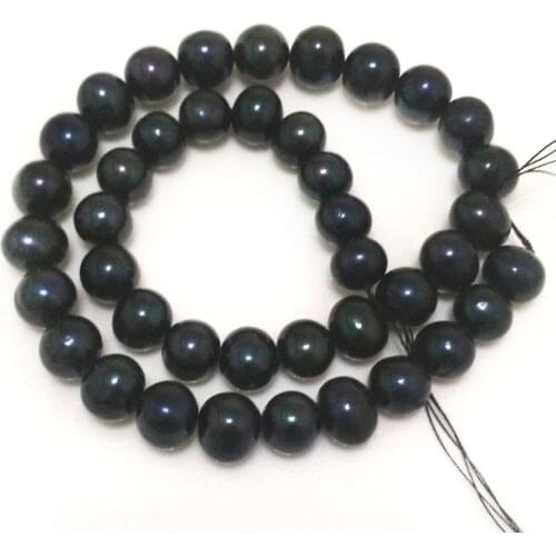 16 inches AA 10-11mm Dark Black Natural Round Freshwater Pearl Loose Strand